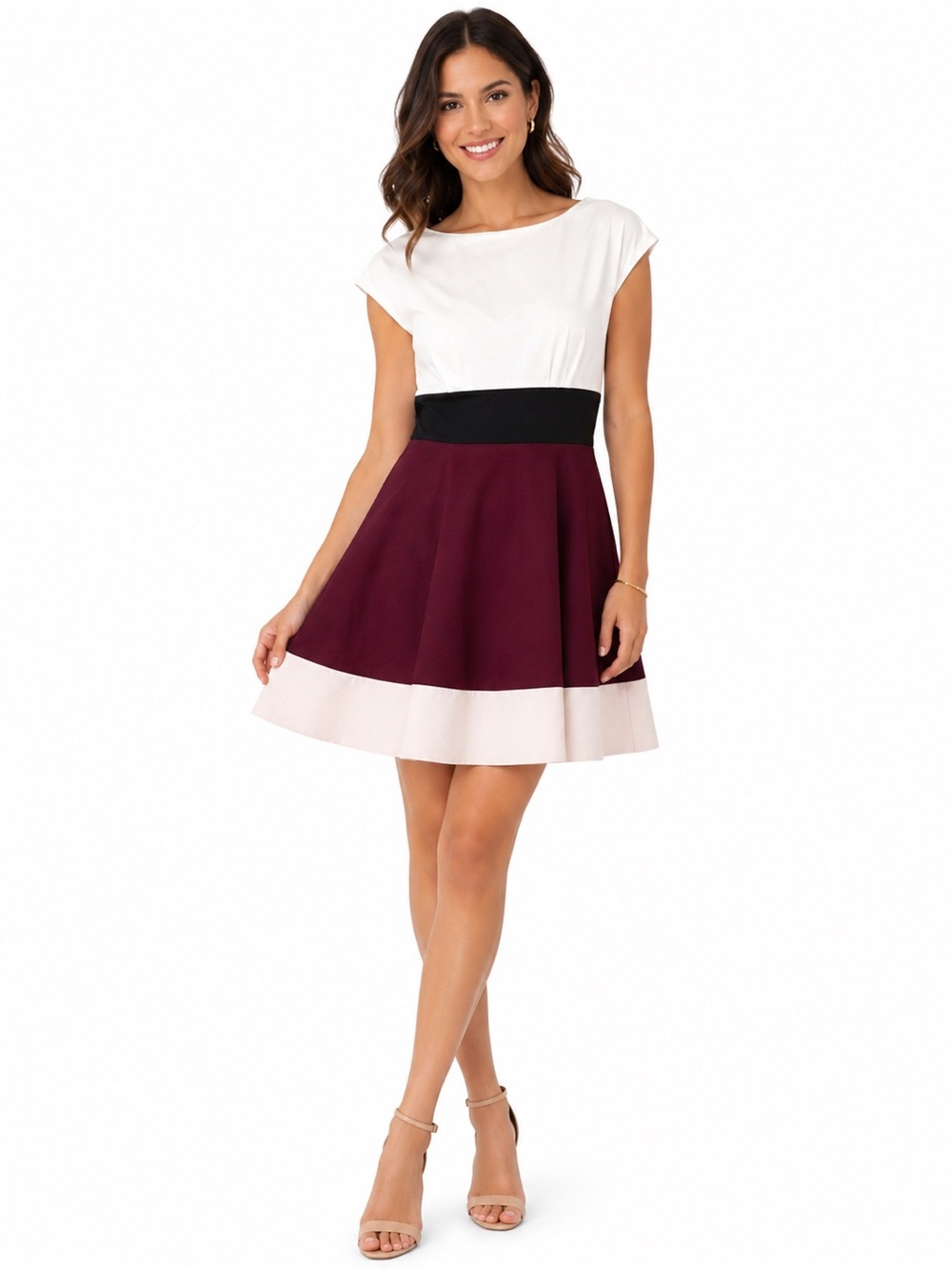 Kate Spade Colorblock Fiorella Dress White Black Burgundy Pink 4